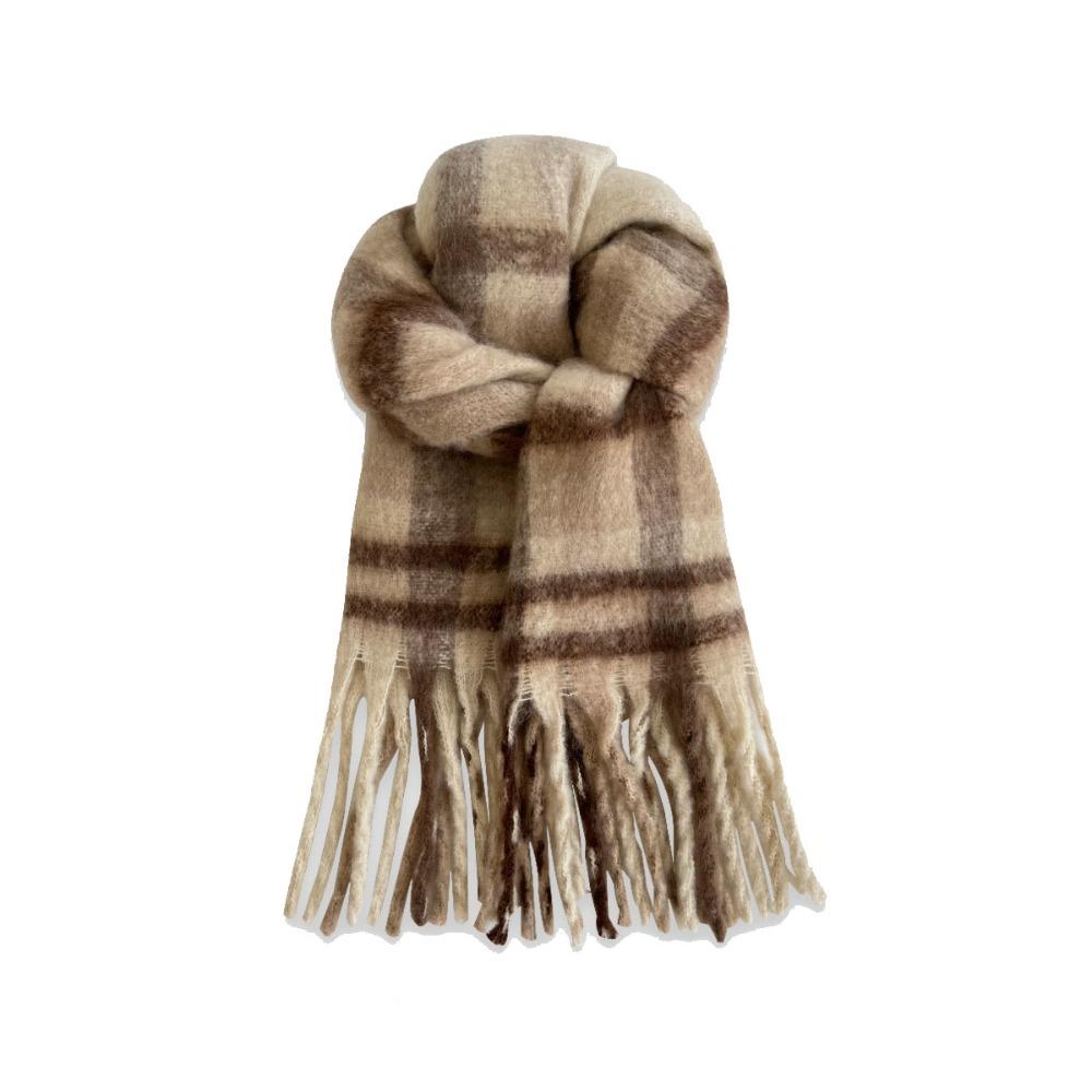 Plush Plaid Wool Scarf Tassel Cape Wraps Simple Winter Cashmere Scarves  Student