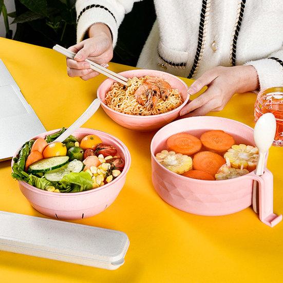 1 Set Rice Bowl Drainage Design Kitchen Accessories Leak-proof Salad Ramen Bowl with Chopsticks Fork Spoon Modern Eat Food BPA Free