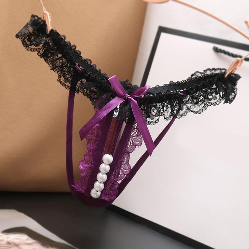 Женские трусы Babydoll, массажные трусики с жемчугом, кружевные стринги, сексуальные женские стринги с бантом, милое домашнее нижнее белье