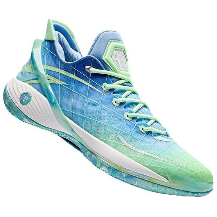 Anta Легкая серия удобных простых амортизирующих нескользящих низких баскетбольных кроссовок для мужчин сине-зеленого цвета 112421614-4