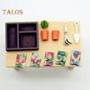 Mini Gardening Shovel Set Resin Potted Plant Model with Wooden Box Miniature Shovel Hand Rake for Dolls Garden Balcony Photography Props