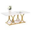 Coffee Table, Modern Faux Marble Coffee Table, Large 2-Tier Rectangle Center Desk with Geometric Legs