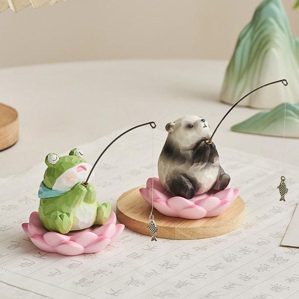 Statue Animal Fishing Ornaments Resin Computer Monitor Decorations Desktop Decorative