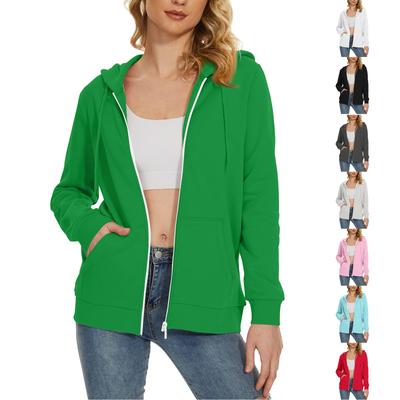 Женское повседневное модное однотонное свободное пальто с длинным рукавом и карманом на молнии с капюшоном