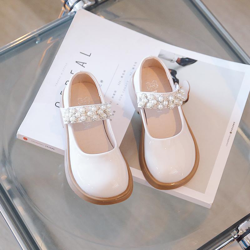 Мода 2024 Весна Новые Девочки Британские Кожаные Туфли Детские Дизайнерские Мягкие Мэри Джейн Жемчужные Детская Мода Повседневные Черные Слипоны Лоферы