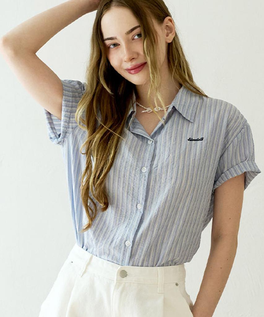 SLOWLOLLI Accent Stripe Short-Sleeve Shirt_2 Colors