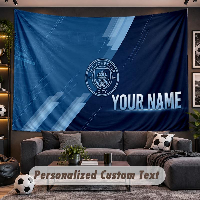 Manchester City Personalized Tapestry Support Custom Name, Wall Art Home Decoration