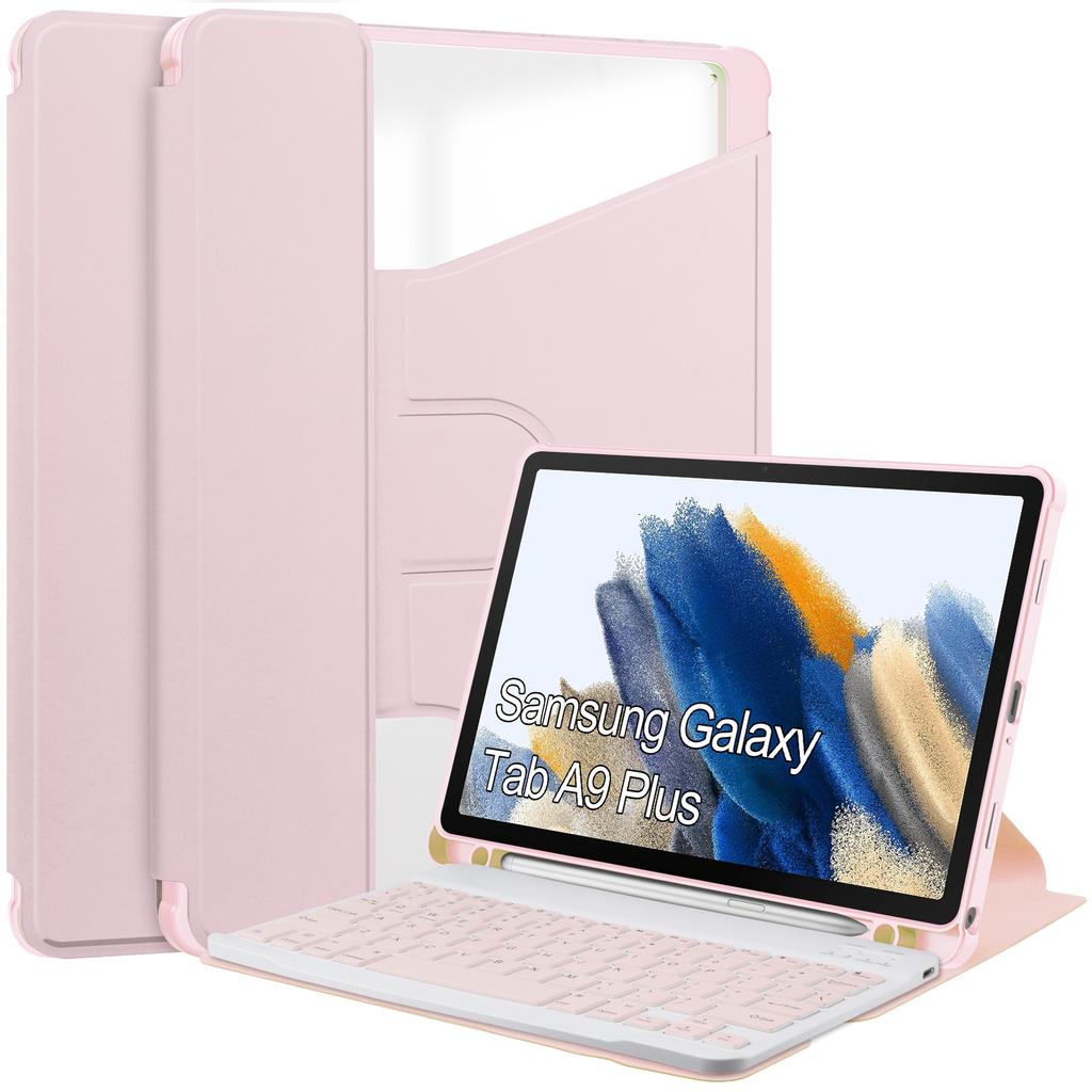Чехол с Bluetooth-клавиатурой для Samsung Galaxy Tab A9 Plus SM-X216 SM-X210 SM-X218, прозрачный кожаный чехол с вращающейся на 360° клавиатурой