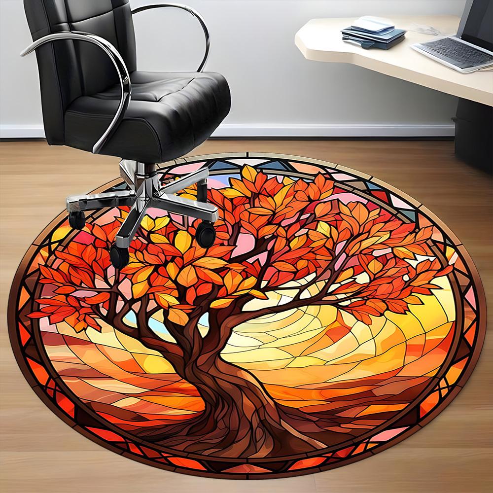1pc Autumn Tree Office Round Area Rug, Under Office Chairs Bedroom Living Room Home Decor, Room Deco