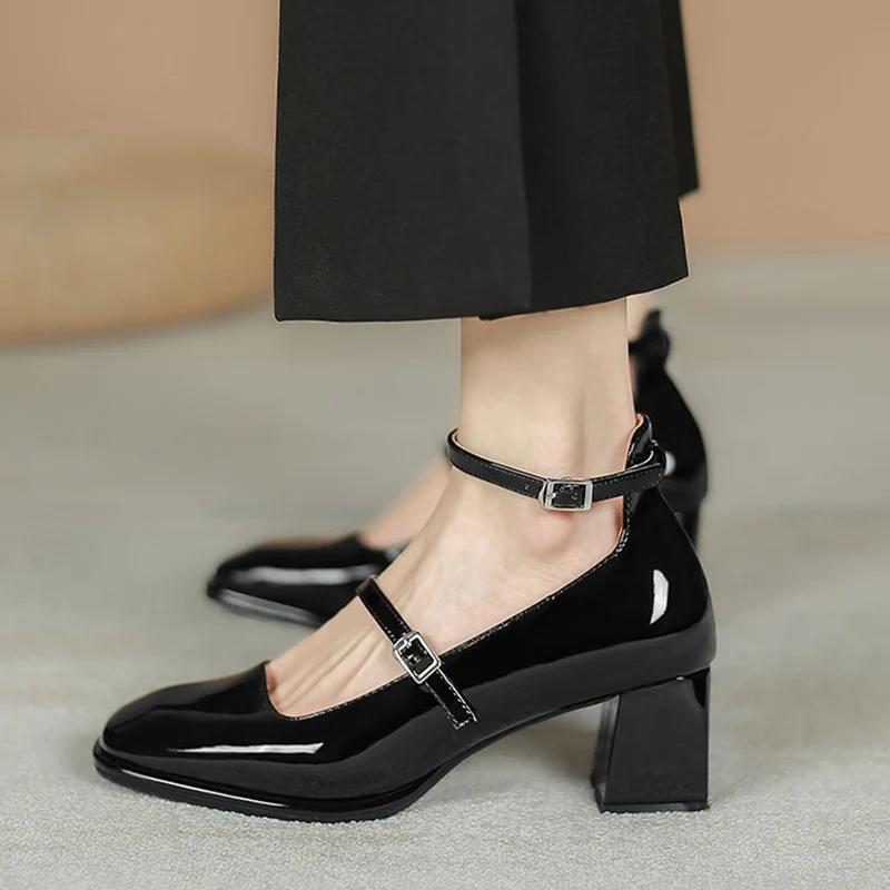 Женские туфли-лодочки Fashion Mary Patent Leather Jane Ladies Low Heel Shallow Round Toe Solid Party Shoes Zapatos Mujer Primavera Verano