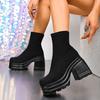 Fashion Black Thick-soled Women's Height-enhancing 2025 New Autumn Suede Thick-heeled Elastic Slim Short Boots