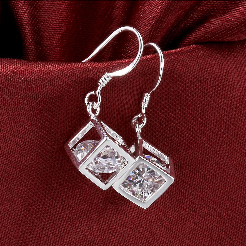 925 Sterling Silver Ecklace Earringsfine Crystal Lattice Pendant N For Woman Jewelry Sets Fashion Party Wedding Gifts