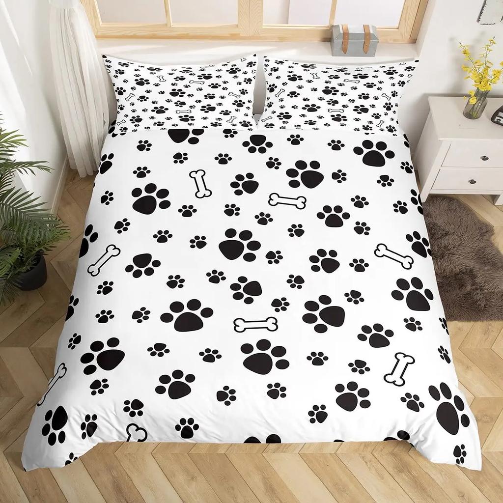 Пододеяльник Dog Lover с нарисованным от руки принтом лапы, каракули, круговой узор, стиль рисунка, животные, украшения для спальни, кораллово-бирюзовый