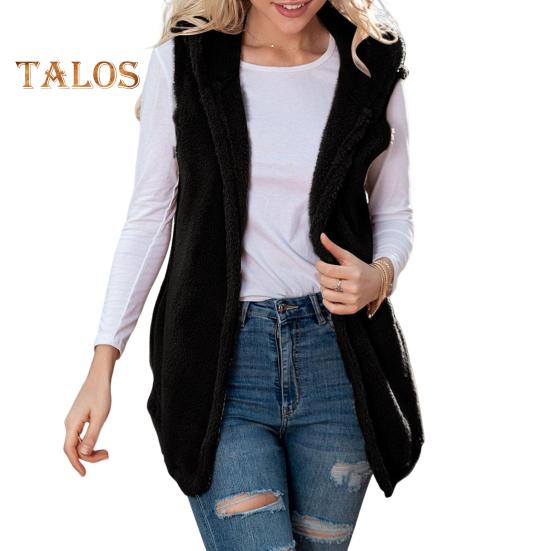 Женский зимний жилет с капюшоном, кардиган средней длины, жилет из искусственного меха, однотонное толстое теплое пальто без рукавов для повседневной носки на открытом воздухе