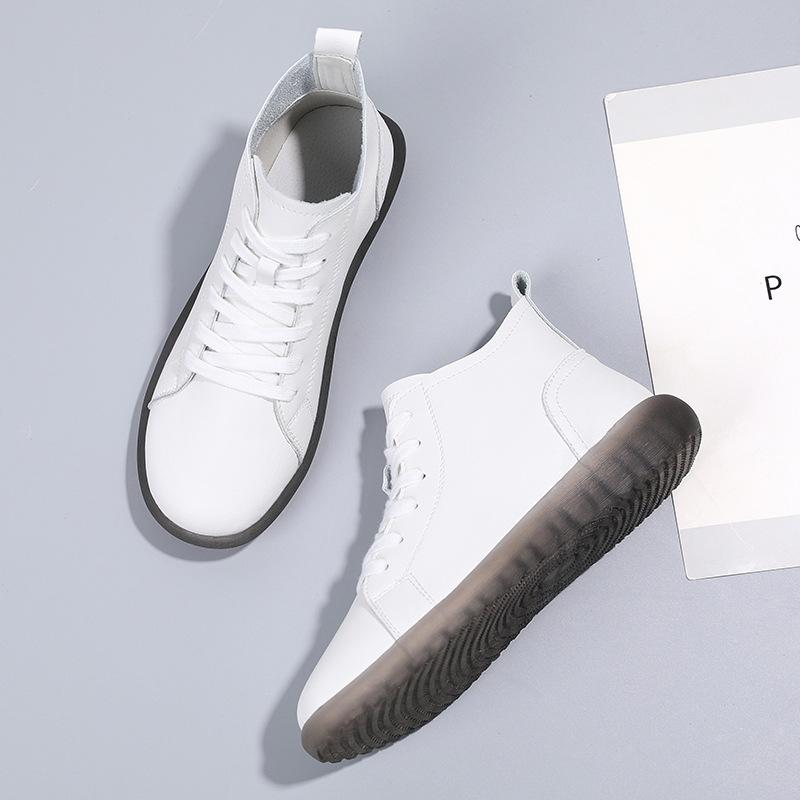 Европейско-американские шнурованные короткие ботинки Осень и зима Новые однотонные простые плоские повседневные женские туфли Кроссовки на платформе