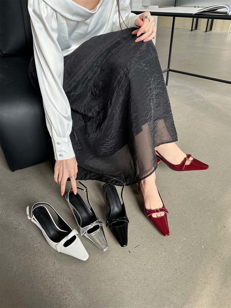 Fashion Pointed Toe Women Sandals 2024 New Arrivals Black Red White Silver Summer Dress Shoes Woman Thick High Heels Back Strap 35-39