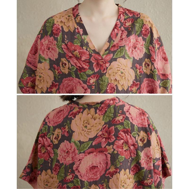 DIMANAF Women 2025 Plus Size Summer Casual Dress Cotton Linen Vintage Loose Basic Long Dress Floral New