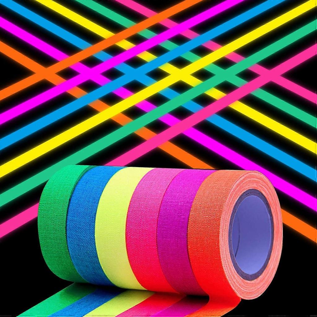 6 Colors Fluorescent UV Blacklight Glow In Dark Tape - Neno Gaffer Cloth Tape for Neno Party Decoration