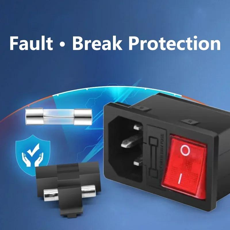 5/20Pcs AC-01-2 Electrical Switch 250V 10A Fuse AC Power Socket Panel Mount AC Connector Rocker Switch with 3Pin Red LED Switch