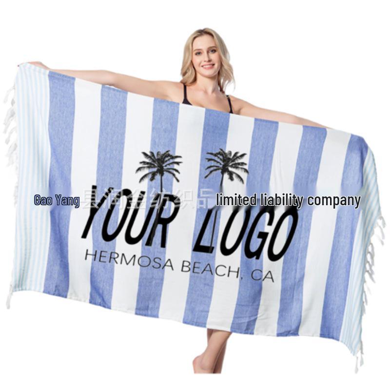 Turkey Striped Cotton Tassel Beach Towel for Adults