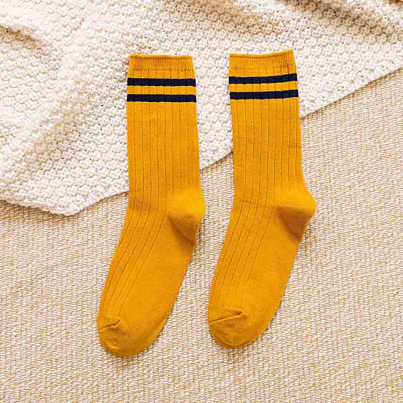 Хорошие школьные носки Harajuku Retro Cute Cotton Sox, желтые, женские, полосатые, высокие, свободные, для круглой формы, забавные, белые, красочные, дизайнерские, японские девушки