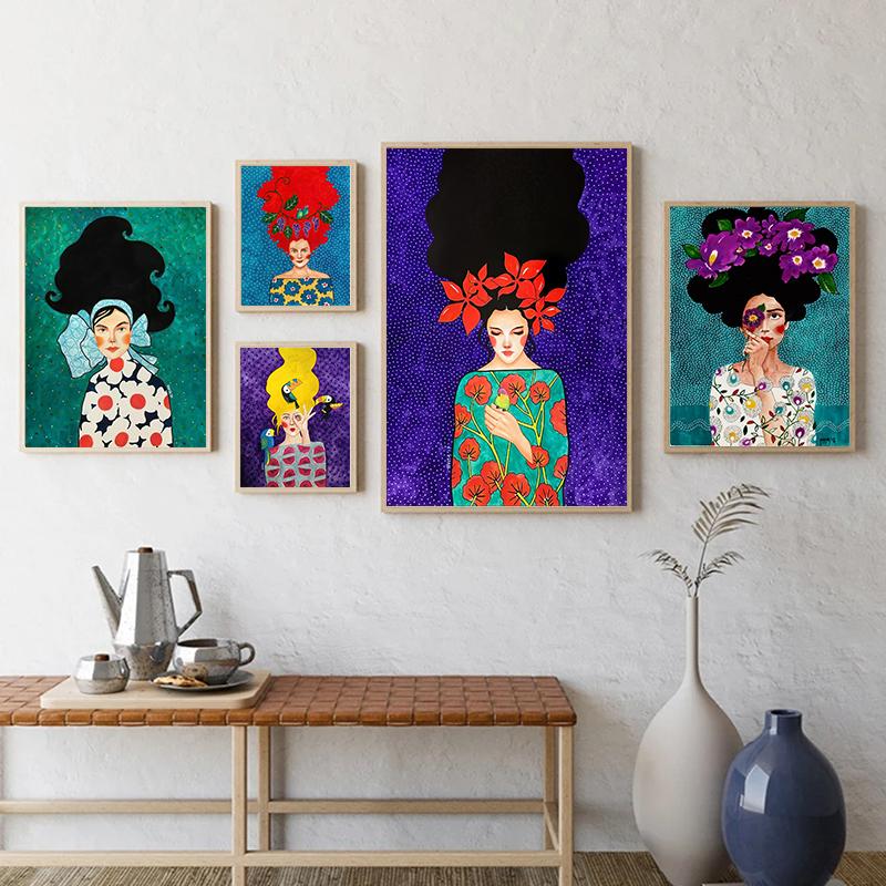 Абстрактный цветок женщина девушка волосы модный плакат холст живопись скандинавская настенная картина для современной гостиной украшения дома