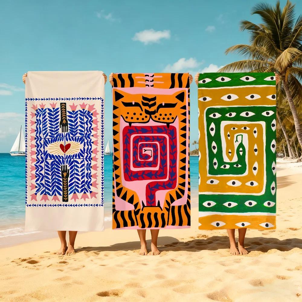 Harajuku Style Tiger Print Beach Towel Unique Abstract Eye Bath Towel Trendy Graphic Swimming Towels Summer Seaside Yoga Mat