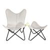 Handmade Butterfly Chair - White Leather Iron Openable Chair & Footstool