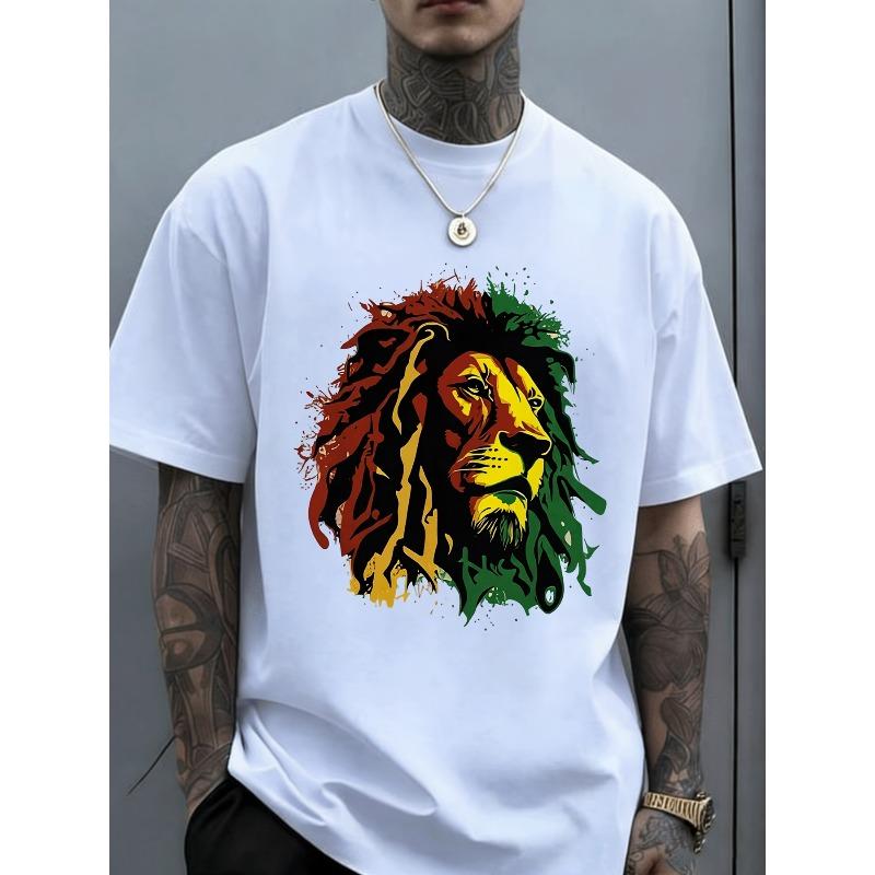 European sizes Men's T-Shirt Jamaican Lion Jamaican Rasta Flag Lion of Judah Reggae Music T-Shirt