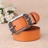 Women's Vintage Engraved Pin Buckle Genuine Cowhide Leather Belt - Versatile Casual Retro Waist Accessory