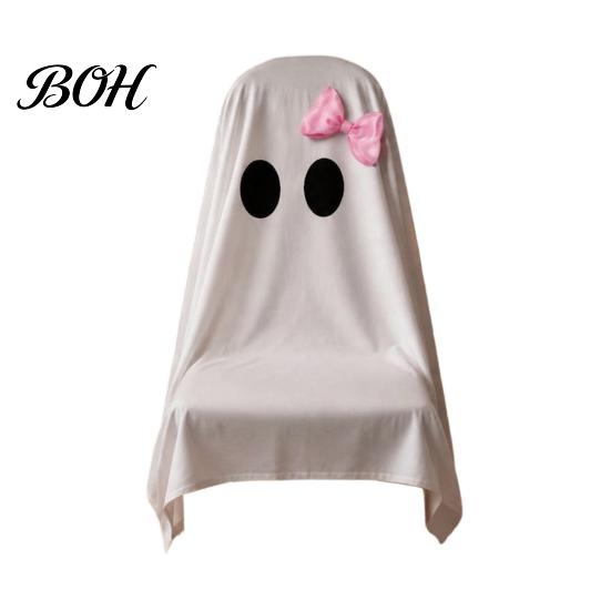 Decorative Seat Covers 1/4Pcs Halloween Ghost Chair Covers, Spooky Face Dining Slipcover, White for Home Kitchen Hotel Restaurant Pattern