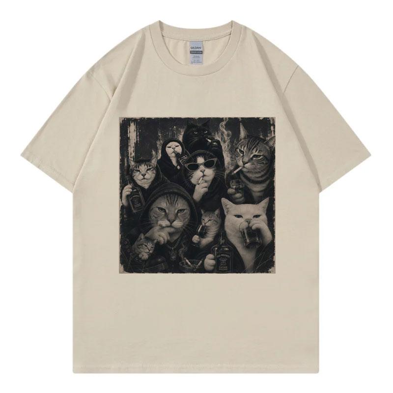 Funny Gangster Cat Meme Graphic T Shirts Unisex Unisex Fashion Vintage Short Sleeve TShirts Summer Casual Loose 100Cotton TShirt