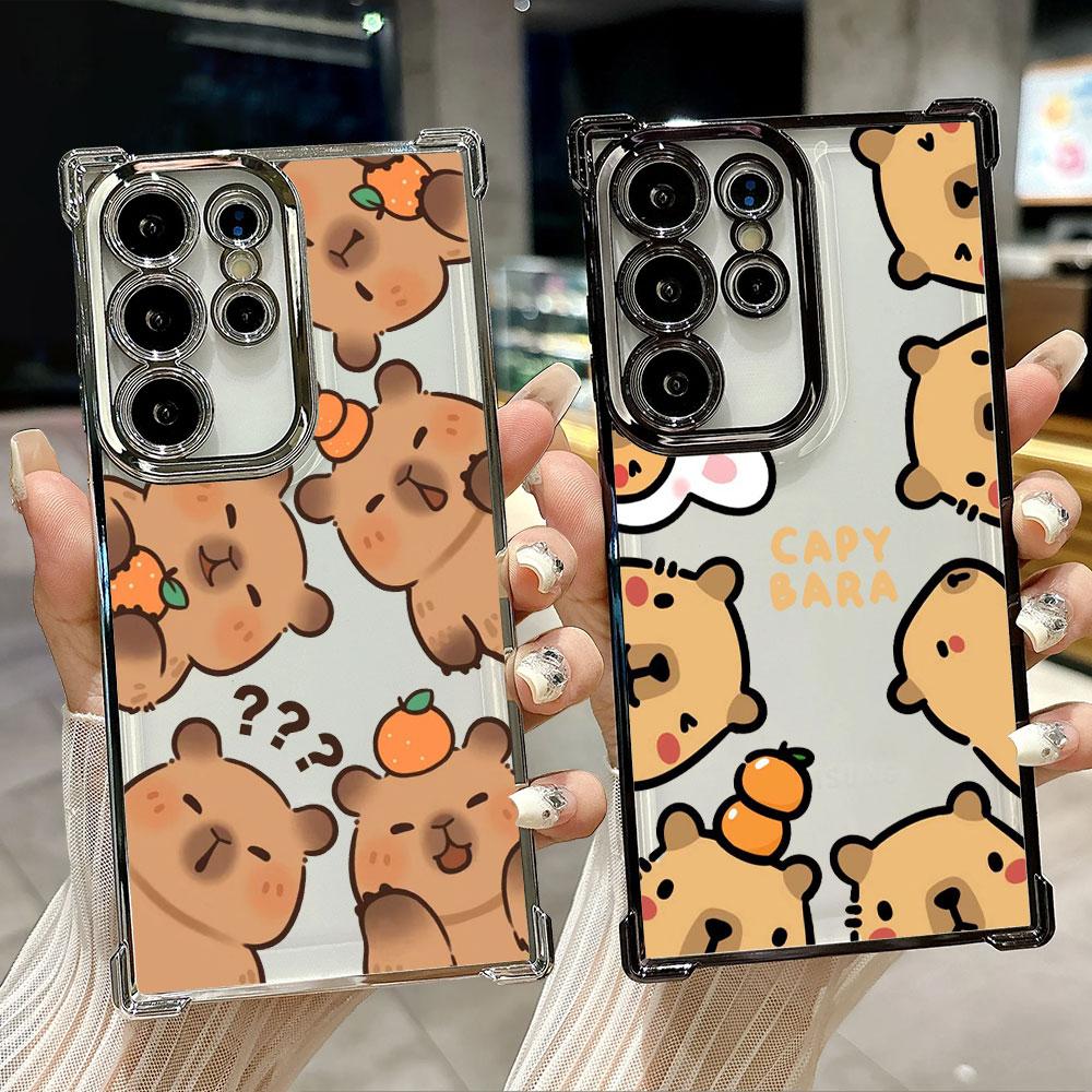 Capybara Cartoon Animal Funda For Samsung S26 Ultra Phone Case For Galaxy S25 FE S26 S24 S23 S22 S21 Ultra S20 Plus Clear Cover