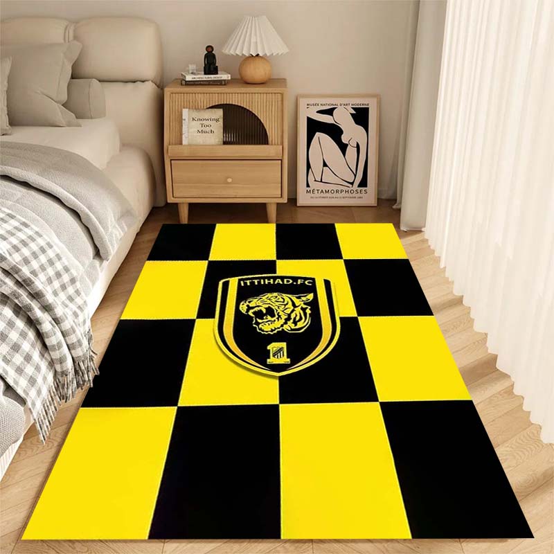 Football-Themed Al-Ittihad Club Cartoon Rug/Floor Mat — Suitable for Bedrooms, Living Rooms, Sofa Areas, and Home Entryways; Lar