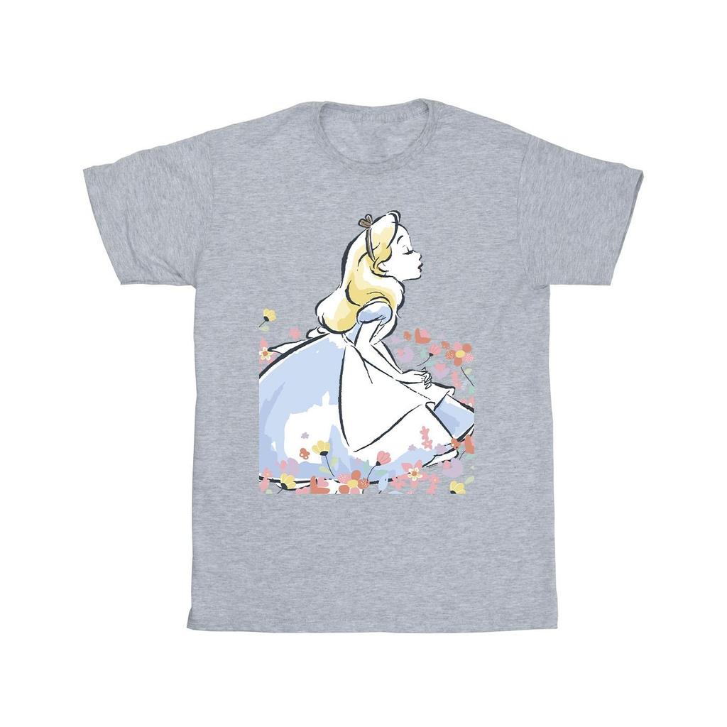 Disney Mens Alice In Wonderland Sketch Flowers T-Shirt