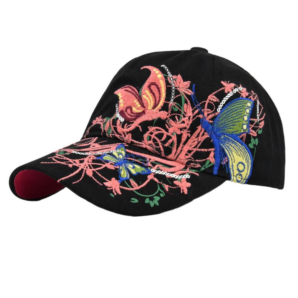 Embroidered Butterfly Baseball Cap Sequin Cotton Baseball Cap Cute Peaked Cap  Travel