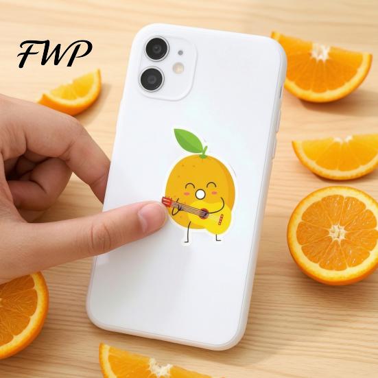 DIY Craft Supplies for Kids 50PCS Cartoon Orange Theme Stickers, Healing Style Waterproof Vinyl Fresh Fruit Stationery Decals, Scrapbooking Aesthetic
