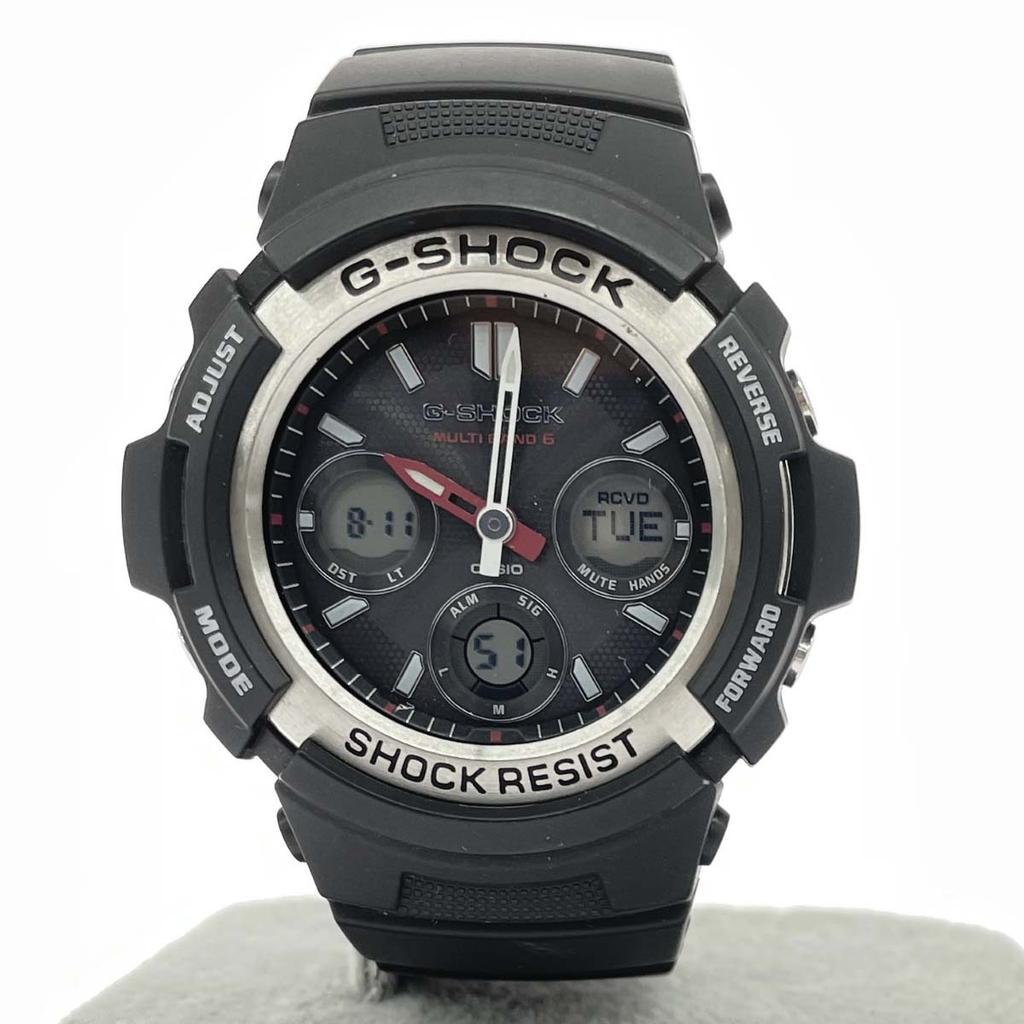 Casio Солнечные часы Нержавеющая сталь x Смола Серебристый цвет x Черный G-SHOCK Радиоуправляемые Аналогово-цифровые / AWG-M100 Мужские