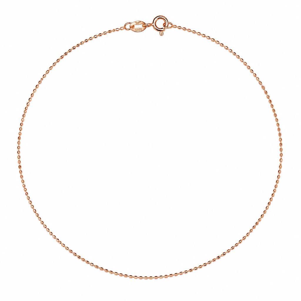 925 Sterling Silver Rose Gold Sparkle Bead Chain Necklace 45cm Dainty Layering Collarbone Jewelry for Women