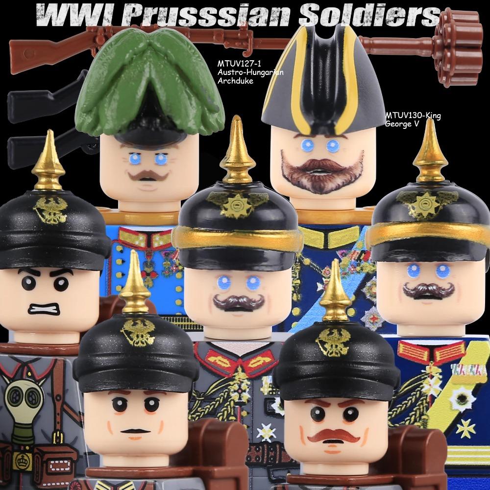 MOC солдаты Германской Прусской армии Первой мировой войны Фигурки Строительные блоки Военные Армия Пехота Пруссия Шлемы Оружие Пистолет Кирпичики Игрушки Подарок