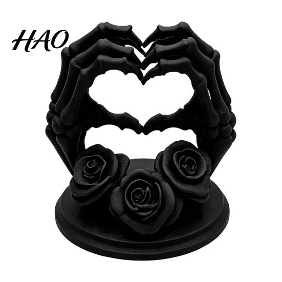 Modern Gothic Interior Decor 3D Printed Heart Shape Skeleton Hand Ornament, Rose Skull Statue Dark Home Aesthetic Accessories for Decor, Unique