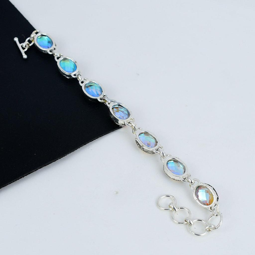 Beautiful Mystic Topaz Gemstone Handmade 925 Sterling Silver Bracelet, Mystic Topaz Bracelet For Wife , Unisex Bracelet, Engagement Gift