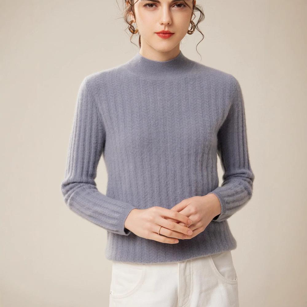 Women's Cashmere Ribbed Turtleneck Sweater - Pure, Warm, Versatile, Solid Color for Autumn/Winter