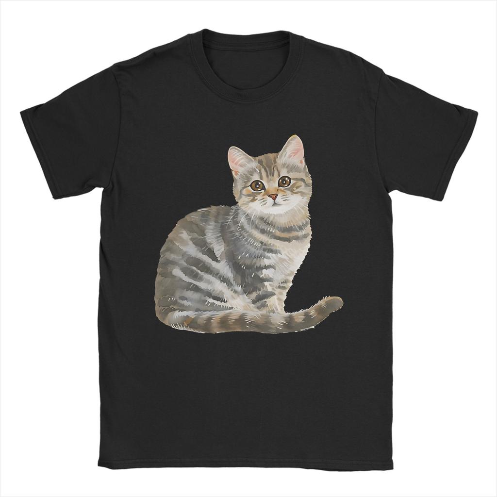 Cute Tabby Cat T Shirt Unisex Vintage Cotton T Shirts Beach O Neck Fashion Tees Loose Oversize Tops