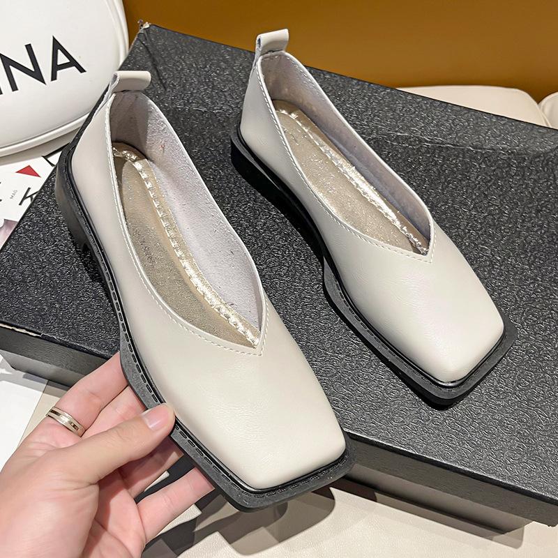 Туфли на плоской подошве, женские туфли на одинарной платформе с квадратным носком, простые темпераментные кожаные туфли, весна-осень, 4 цвета