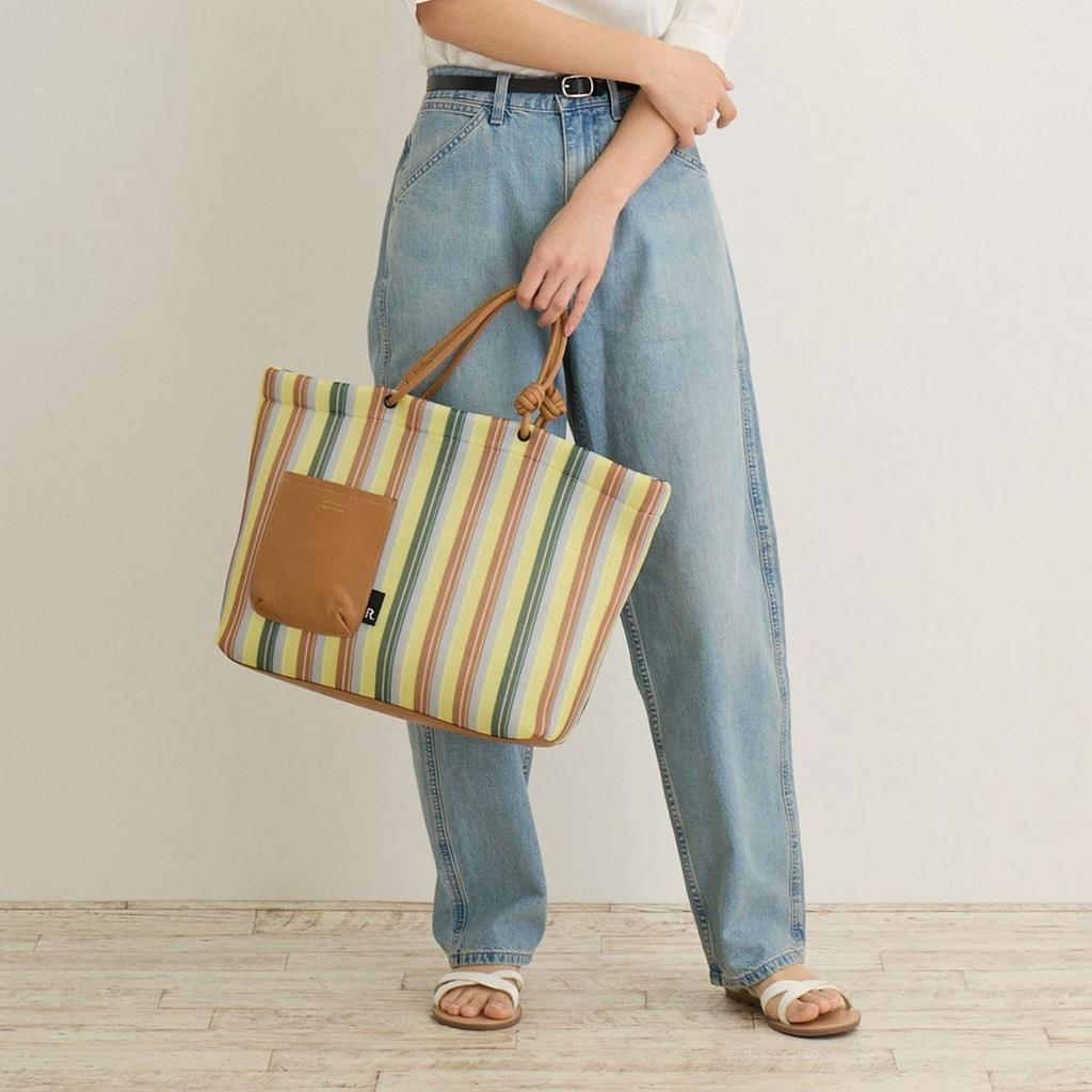 1165 1166 Horizontal Fluffy Tote Bag Medium Wafer SC MED Wafer Striped [Rootote] (116501 Saxophone)