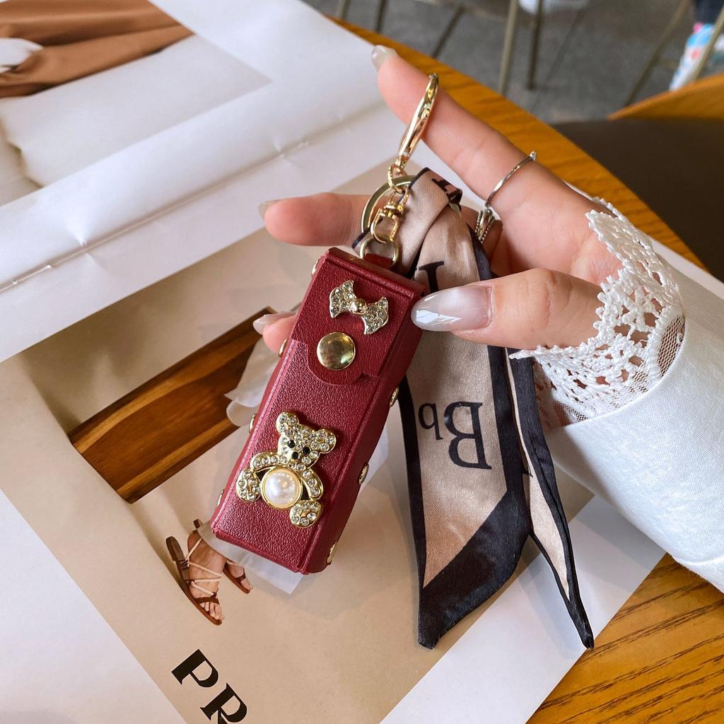 Internet celebrity new bear diamond lipstick bag pendant Xiaoxiangfeng change bag keychain small bag portable when going out