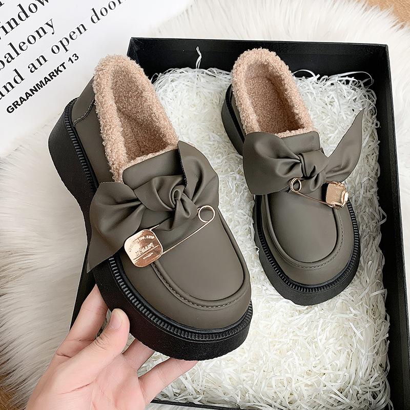 British Style Small Leather Shoes Women's 2025 Spring and Autumn New Fashion Bow College One Pedal Platform Loafers