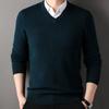 Yousheng осень-зима мужской свитер с V-образным вырезом, трикотажный однотонный эластичный пуловер средней длины, формальный деловой стиль свитер