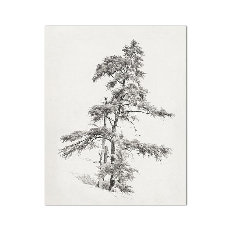 Эскиз дерева Винтажный рисунок Картина на холсте Фермерский дом Деревенский настенный рисунок Картина Антикварный ботанический постер Печать Декор для гостиной